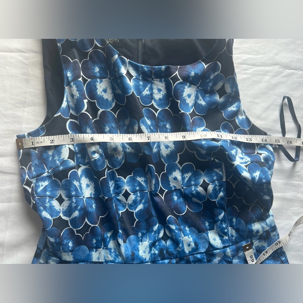 Talbots Petite 4P Blue Floral Gingham Fit Flare Midi Dress - Picture 8 of 12